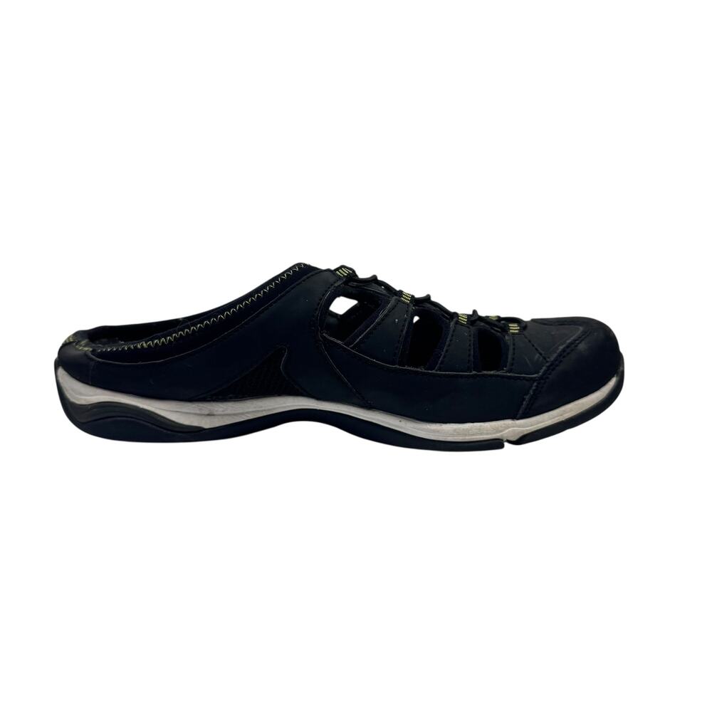 Ryka Shoe Women 10W Black Slip On Tensile Mule Sneaker Leather Closed Toe Comfy